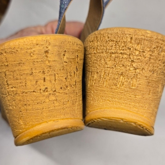 Spring Step Jaciosing Blue Multi Print Leather Wedge Sandal, EU 39, US 8.5-9 - Picture 10 of 11